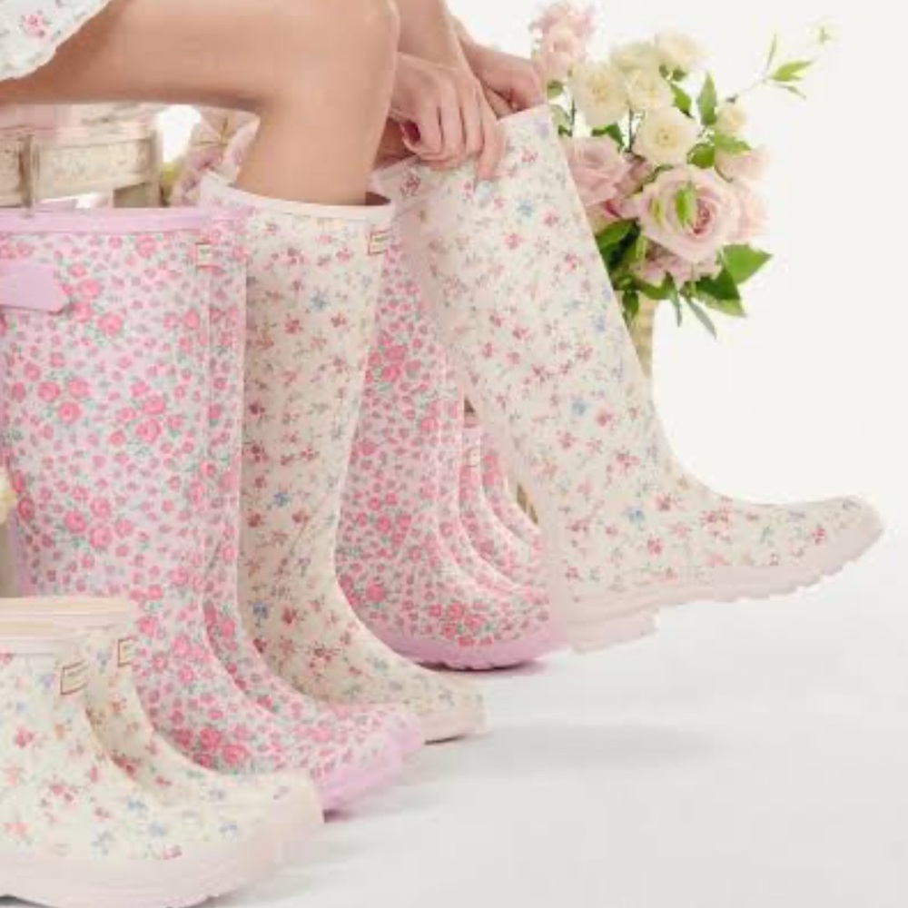 ✨🎀Loveshackfacy X Hunter boots Floral Pink white Rain Boots - Picture 8 of 10